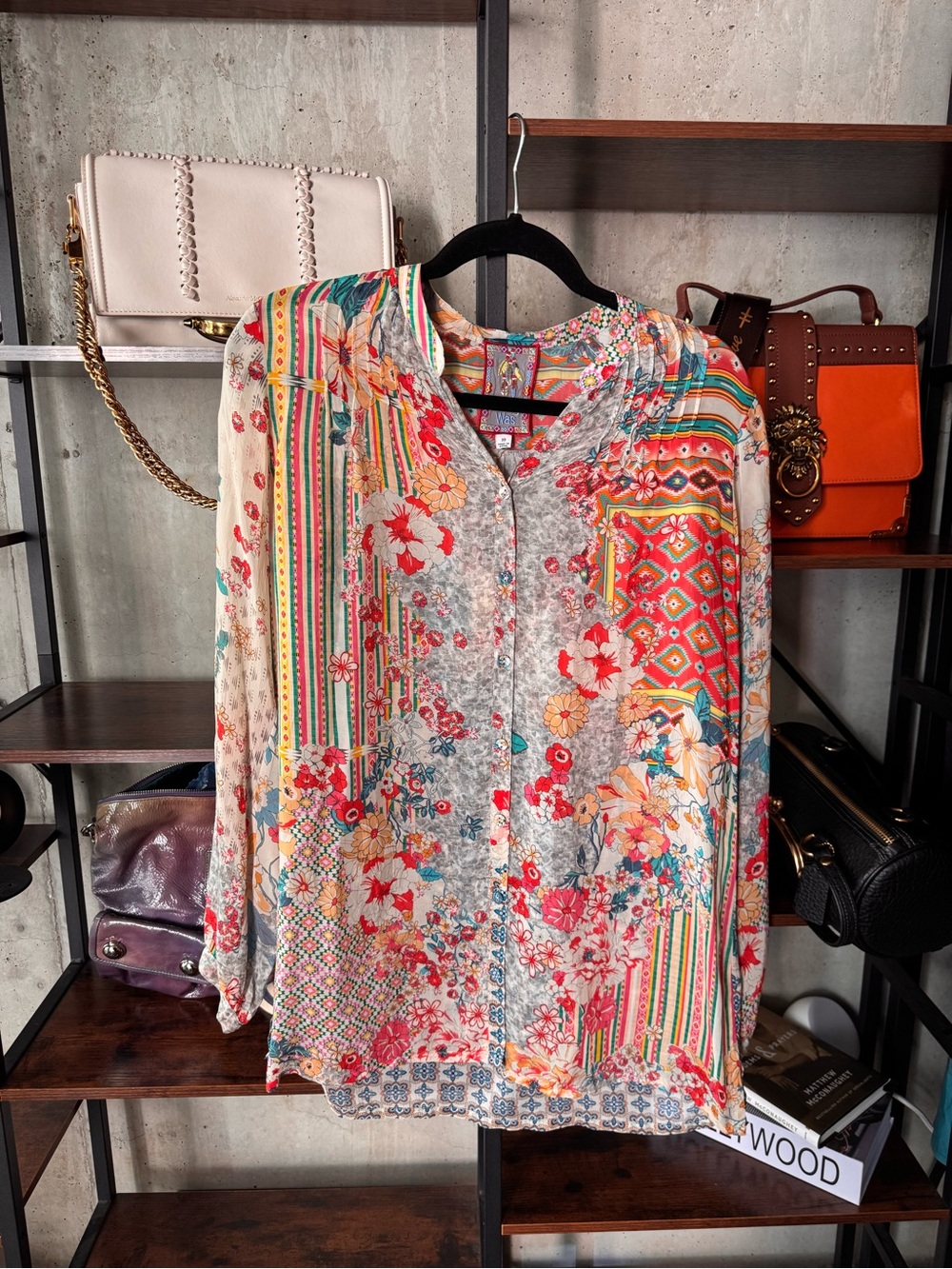 Johnny Was Multicolor Floral Patchwork Tunic Blouse XS - NWT!